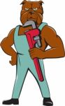 Bulldog Plumber Monkey Wrench Standing Cartoon Stock Photo