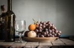 Fruit Tray And A Bottle Stock Photo