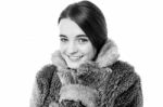 Cute Young Teen Girl In Fur Jacket Stock Photo