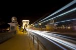 Danube Bridge Budapest At Night Stock Photo