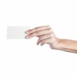 Blank Business Card In A Female Hand. Concept Stock Photo