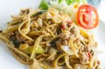 Spaghetti Pasta With Sweet Basil Stock Photo