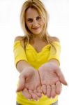 Young Lady Showing Her Palm Stock Photo