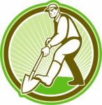 Gardener Landscaper Digging Shovel Circle Stock Photo