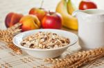 Bowl Of Muesli For Breakfast With Fruits Stock Photo