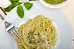 Italian Traditional Basil Pesto Pasta Ingredients Stock Photo