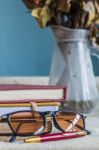 Glasses And School Supplies Stock Photo