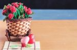 Hearts And Roses On Bamboo Pots Stock Photo