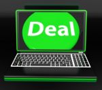 Deal Laptop Shows Contract Online Trade Deals Or Dealing Stock Photo