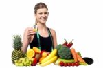 Pretty Girl Holding Glass Of Fresh Juice Stock Photo