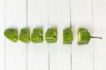 Fresh Cayenne Sweet Pepper Sliced In Pieces Stock Photo