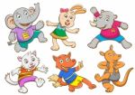 Cute Cartoon Happy Animal Set Stock Photo