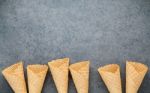 Flat Lay Ice Cream Cones Collection On Dark Stone Background . B Stock Photo