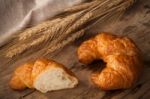 Tasty Croissant Still Life Rustic Wooden Background Stock Photo