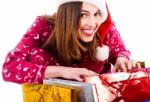 Lady With Christmas Gift Bags Stock Photo