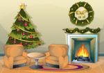 Cartoon  Illustration Interior Christmas Room With Separated Layers Stock Photo