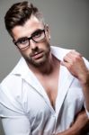 Elegant Young Handsome Man. Studio Fashion Portrait Stock Photo