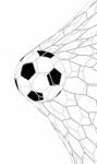 Soccer Football In Goal Net Stock Photo