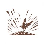 Plover Landing Island Woodcut Stock Photo