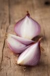 Shallots Still Life Wood Background Stock Photo