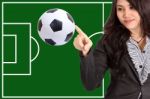 Woman Point Soccer Ball Stock Photo