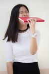 Portrait Of Thai Teen Beautiful Girl Reading Book Stock Photo