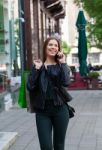 Shopping Woman Talking On The Phone Stock Photo