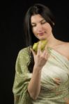 Women With Pear Stock Photo