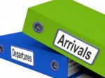 Departures Arrivals Folders Show Holidays And Travelling Stock Photo