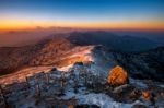 Sunrise On Deogyusan Mountains Covered With Snow In Winter,south Korea Stock Photo