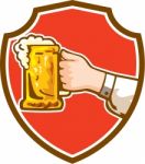 Hand Holding Mug Beer Crest Retro Stock Photo