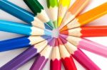 Color Pencils Arrange Color Wheel Colors On White Backgrou Stock Photo