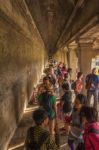 Ancient Corridor At Angkor Wat Stock Photo