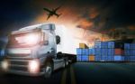 Container Truck ,ship In Port And Freight Cargo Plane In Transport And Import-export Commercial Logistic ,shipping Business Industry Stock Photo