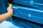 Man Fix Server Network In Data Center Room Stock Photo