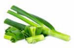 Green Japanese Onion Isolated On White Background Stock Photo