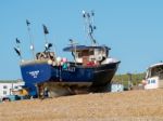 Fishing Boat On Hastings Beach Stock Photo