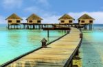 Beautiful Water Bungalows And The Beach In Maldives Stock Photo