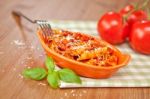 Spicy Chicken Penne Pasta Stock Photo