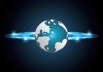 Technology Abstract World Globe Stripe Background With Copy-spac Stock Photo