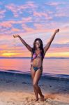 Beautiful Black African American Woman Posing On The Beach At Su Stock Photo