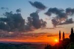 Sunset Val D'orcia Tuscany Stock Photo