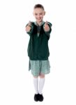 Schoolgirl Showing Double Thumb Up Stock Photo