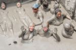 People Taking Mud Bath In Crater Of Totumo Volcano Near Cartagen Stock Photo