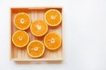 Fresh Orange Citrus Fruit In Wooden Box Stock Photo