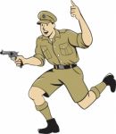 World War One British Officer Running Pistol Cartoon Stock Photo