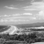 Pristine Beachfront At North Point, Moreton Island. Black And White Stock Photo