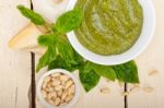 Italian Basil Pesto Sauce Ingredients Stock Photo