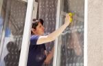 Woman Washes A Window Pane Stock Photo