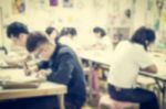 Blurred Children In The Art Room Stock Photo